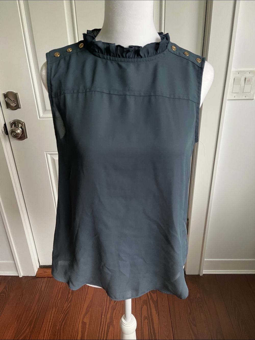 LOFT Petite Slate Blue Ruffle Top